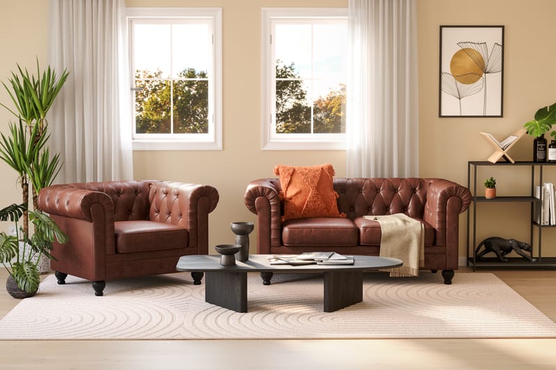 Chesterfield Lyx Soffgrupp 2-sits+Fåtölj - Brun - Möbler - Vardagsrum - Soffgrupper - Chesterfield soffgrupp