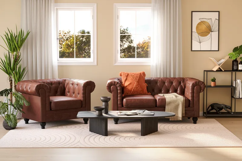 Chesterfield Lyx Soffgrupp 2-sits+Fåtölj - Brun - Möbler - Vardagsrum - Soffgrupper - Chesterfield soffgrupp