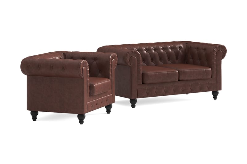 Chesterfield Lyx Soffgrupp 2-sits+Fåtölj - Brun - Möbler - Vardagsrum - Soffgrupper - Chesterfield soffgrupp