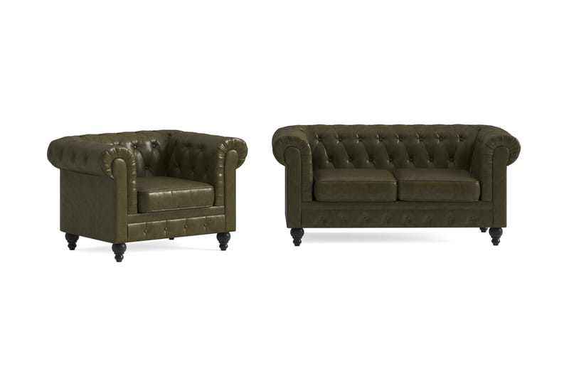 Chesterfield Lyx Soffgrupp 2-sits+Fåtölj - Grön - Möbler - Vardagsrum - Soffgrupper - Chesterfield soffgrupp
