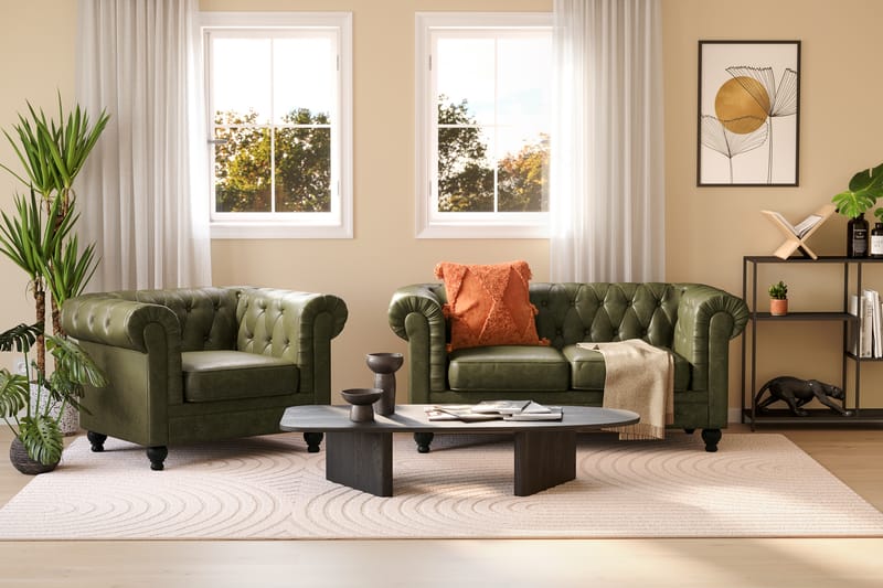 Chesterfield Lyx Soffgrupp 2-sits+Fåtölj - Grön - Möbler - Vardagsrum - Soffgrupper - Chesterfield soffgrupp