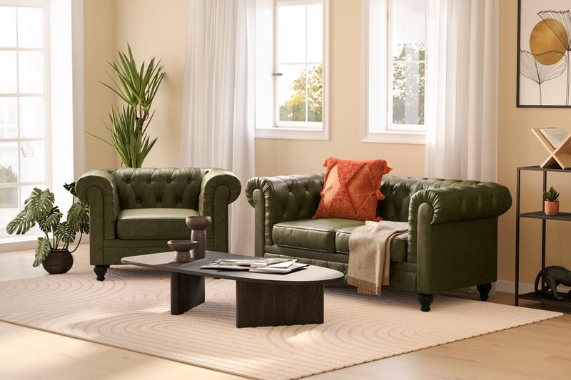 Chesterfield Lyx Soffgrupp 2-sits+Fåtölj - Grön - Möbler - Vardagsrum - Soffgrupper - Chesterfield soffgrupp