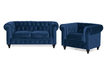 Chesterfield Lyx Soffgrupp 2-sits+Fåtölj Sammet