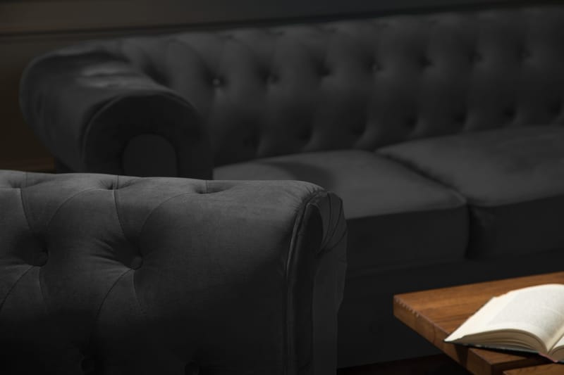 Chesterfield Lyx Soffgrupp 2-sits+Fåtölj Sammet - Svart - Möbler - Vardagsrum - Soffgrupper - Chesterfield soffgrupp