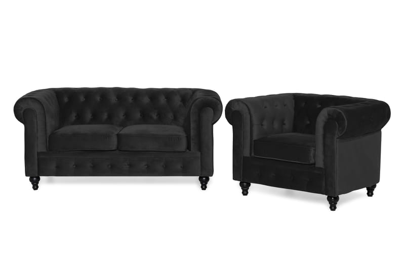 Chesterfield Lyx Soffgrupp 2-sits+Fåtölj Sammet - Svart - Möbler - Vardagsrum - Soffgrupper - Chesterfield soffgrupp