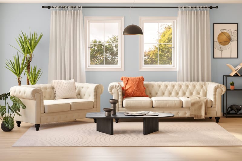Chesterfield Lyx Soffgrupp 3-sits + 2-sits - Beige - Möbler - Vardagsrum - Soffgrupper - Chesterfield soffgrupp