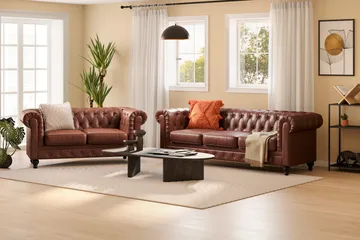 Chesterfield Lyx Soffgrupp 3-sits + 2-sits - Brun - Möbler - Vardagsrum - Soffgrupper - Chesterfield soffgrupp