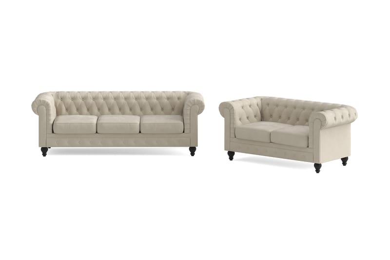 Chesterfield Lyx Soffgrupp 3-sits+2-sits - Beige - Möbler - Vardagsrum - Soffgrupper - Chesterfield soffgrupp
