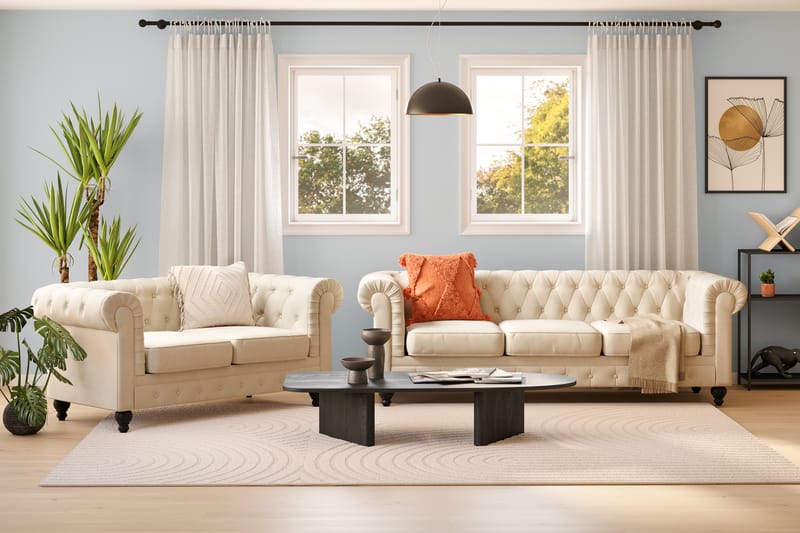 Chesterfield Lyx Soffgrupp 3-sits+2-sits - Beige - Möbler - Vardagsrum - Soffgrupper - Chesterfield soffgrupp