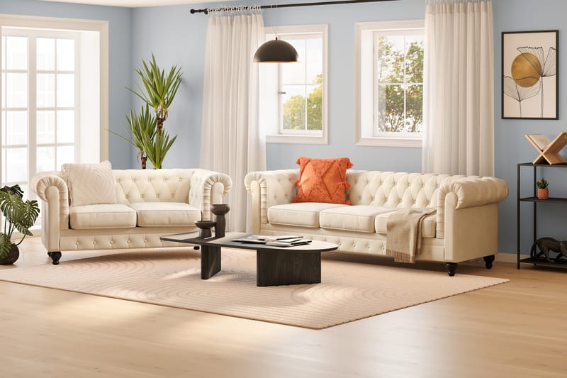 Chesterfield Lyx Soffgrupp 3-sits+2-sits - Beige - Möbler - Vardagsrum - Soffgrupper - Chesterfield soffgrupp