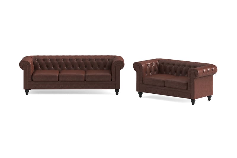 Chesterfield Lyx Soffgrupp 3-sits+2-sits - Brun - Möbler - Vardagsrum - Soffgrupper - Chesterfield soffgrupp