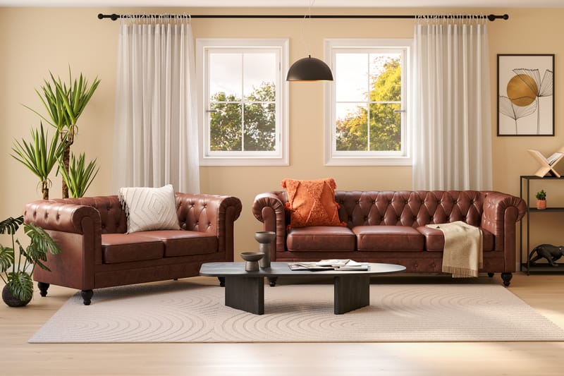 Chesterfield Lyx Soffgrupp 3-sits+2-sits - Brun - Möbler - Vardagsrum - Soffgrupper - Chesterfield soffgrupp