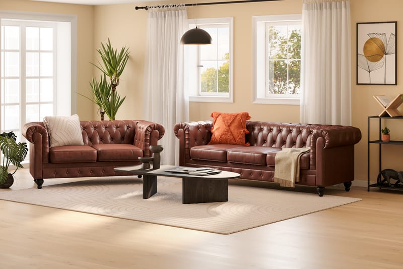 Chesterfield Lyx Soffgrupp 3-sits+2-sits - Brun - Möbler - Vardagsrum - Soffgrupper - Chesterfield soffgrupp