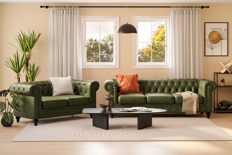 Chesterfield Lyx Soffgrupp 3-sits+2-sits - Grön - Möbler - Vardagsrum - Soffgrupper - Chesterfield soffgrupp