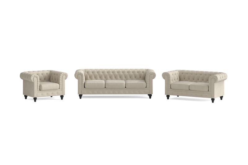Chesterfield Lyx Soffgrupp 3-sits+2-sits+Fåtölj - Beige - Möbler - Vardagsrum - Soffgrupper - Chesterfield soffgrupp