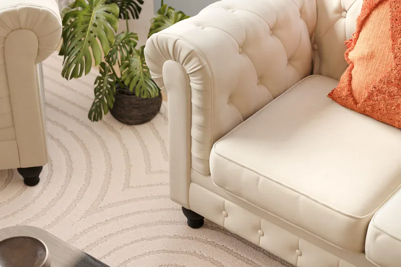 Chesterfield Lyx Soffgrupp 3-sits+2-sits+Fåtölj - Beige - Möbler - Vardagsrum - Soffgrupper - Chesterfield soffgrupp