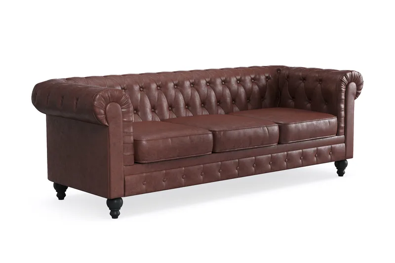 Chesterfield Lyx Soffgrupp 3-sits+2-sits+Fåtölj - Brun - Möbler - Vardagsrum - Soffgrupper - Chesterfield soffgrupp
