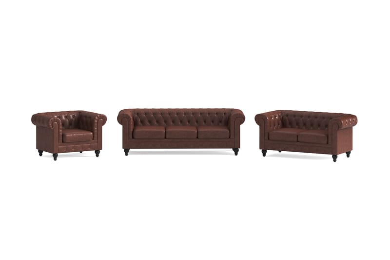 Chesterfield Lyx Soffgrupp 3-sits+2-sits+Fåtölj - Brun - Möbler - Vardagsrum - Soffgrupper - Chesterfield soffgrupp
