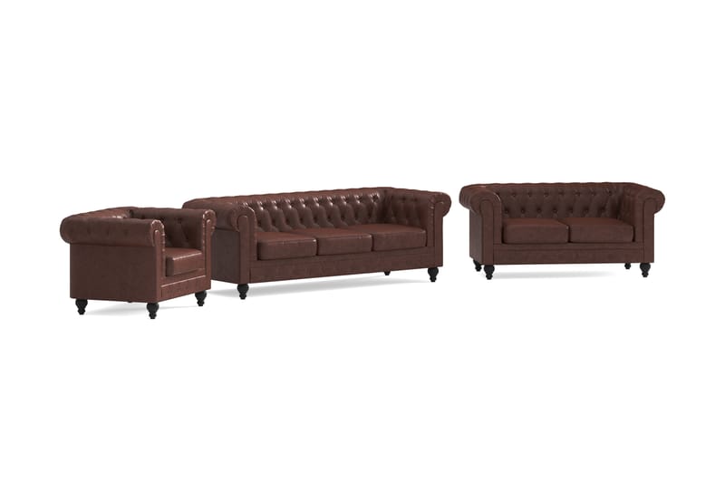 Chesterfield Lyx Soffgrupp 3-sits+2-sits+Fåtölj - Brun - Möbler - Vardagsrum - Soffgrupper - Chesterfield soffgrupp