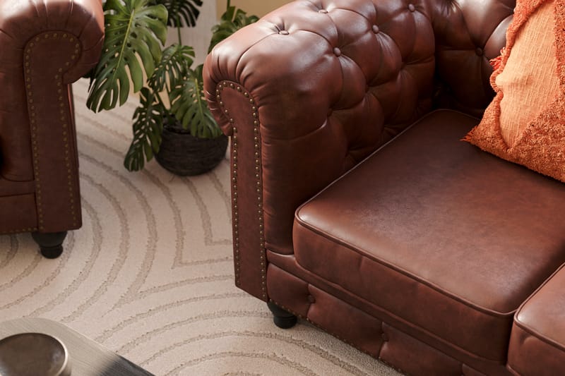Chesterfield Lyx Soffgrupp 3-sits+2-sits+Fåtölj - Brun - Möbler - Vardagsrum - Soffgrupper - Chesterfield soffgrupp