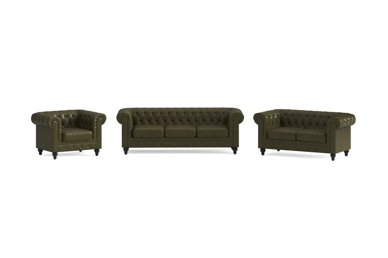 Chesterfield Lyx Soffgrupp 3-sits+2-sits+Fåtölj - Grön - Möbler - Vardagsrum - Soffgrupper - Chesterfield soffgrupp