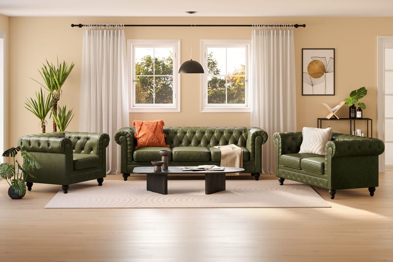 Chesterfield Lyx Soffgrupp 3-sits+2-sits+Fåtölj - Grön - Möbler - Vardagsrum - Soffgrupper - Chesterfield soffgrupp