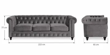 Chesterfield Lyx Soffgrupp 3+2+1 i Sammet - Grå - Möbler - Vardagsrum - Soffgrupper - Chesterfield soffgrupp