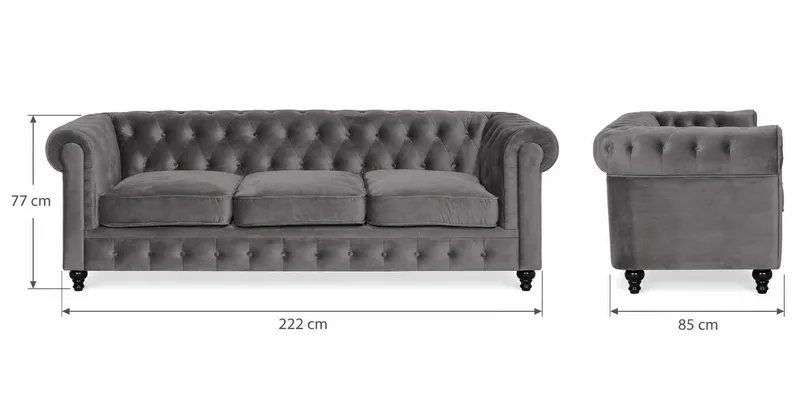 Chesterfield Lyx Soffgrupp 3+2+1 i Sammet - Grå - Möbler - Vardagsrum - Soffgrupper - Chesterfield soffgrupp