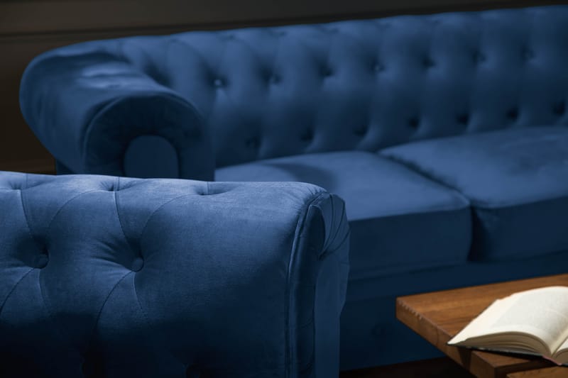 CHESTERFIELD Soffgrupp 2-sits+3-sits+Fåtölj Sammet Blå - Möbler - Vardagsrum - Soffgrupper - Chesterfield soffgrupp