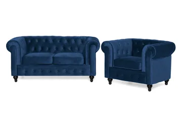 Chesterfield Lyx Soffgrupp 2-sits+Fåtölj Sammet