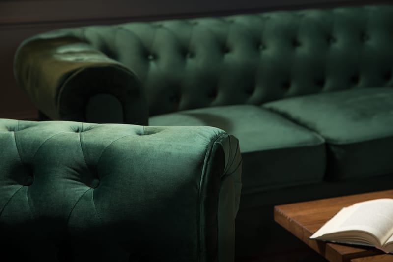 Chesterfield Lyx Soffgrupp 2-sits+Fåtölj Sammet - Grön - Möbler - Vardagsrum - Soffgrupper - Chesterfield soffgrupp