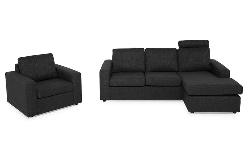 Crazy Soffgrupp 3-sits Vändbar L-formad Divansoffa + Fåtölj i Tyg - Antracit - Möbler - Vardagsrum - Soffgrupper