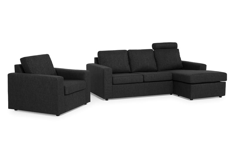 Crazy Soffgrupp 3-sits Vändbar L-formad Divansoffa + Fåtölj i Tyg - Antracit - Möbler - Vardagsrum - Soffgrupper