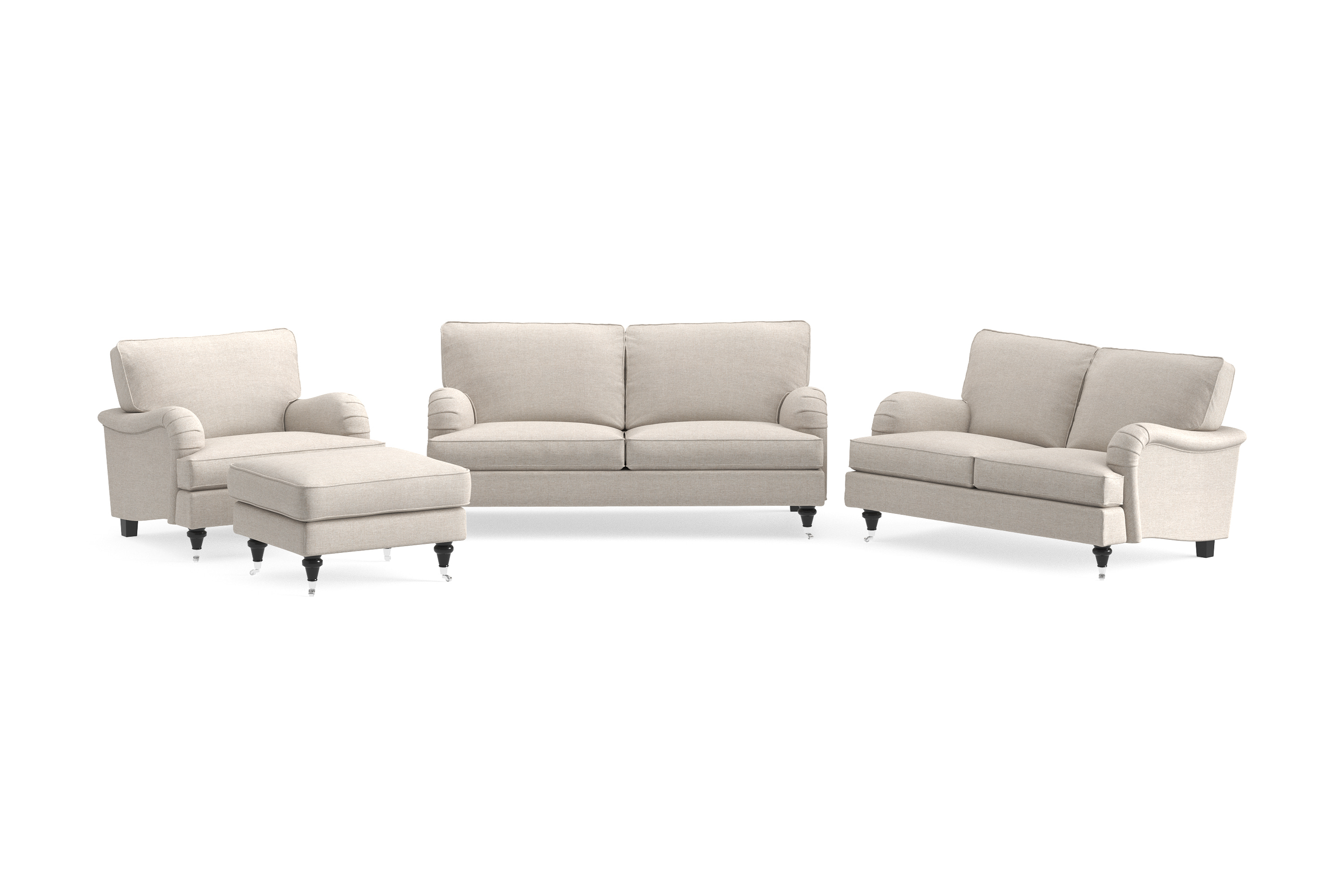 howard classic soffgrupp 2-sits + liten 2-sits soffa + fåtölj + fotpall i tyg - beige