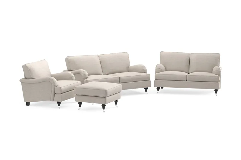 Howard Classic Soffgrupp 2-sits + Liten 2-sits Soffa + Fåtölj + Fotpall i Tyg - Beige - Möbler - Vardagsrum - Soffgrupper - Howard soffgrupp