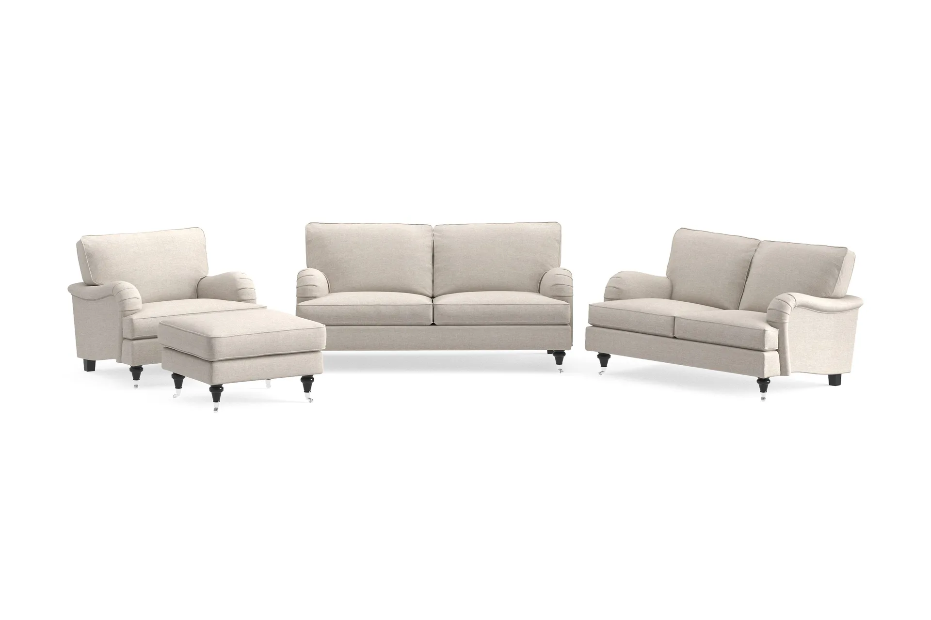 howard classic soffgrupp 2-sits + liten 2-sits soffa + fåtölj + fotpall i tyg - beige