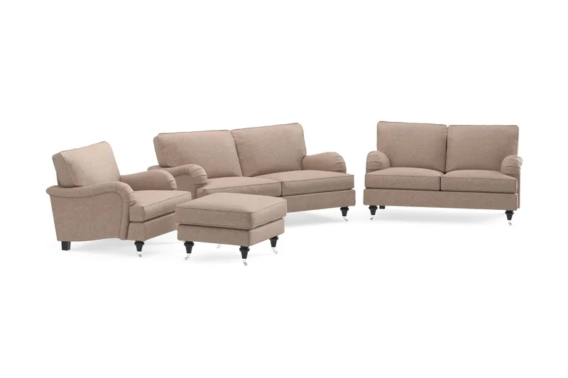 Howard Classic Soffgrupp 2-sits + Liten 2-sits Soffa + Fåt ölj + Fotpall i Tyg - Mörkbeige - Möbler - Vardagsrum - Soffgrupper - Howard soffgrupp