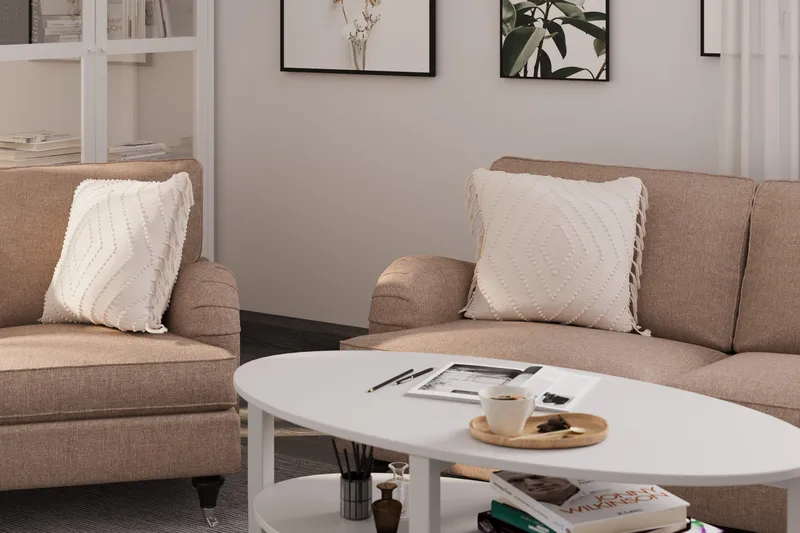 Howard Classic Soffgrupp 2-sits + Liten 2-sits Soffa + Fåtölj + Fotpall i Tyg - Mörkbeige - Möbler - Vardagsrum - Soffgrupper - Howard soffgrupp