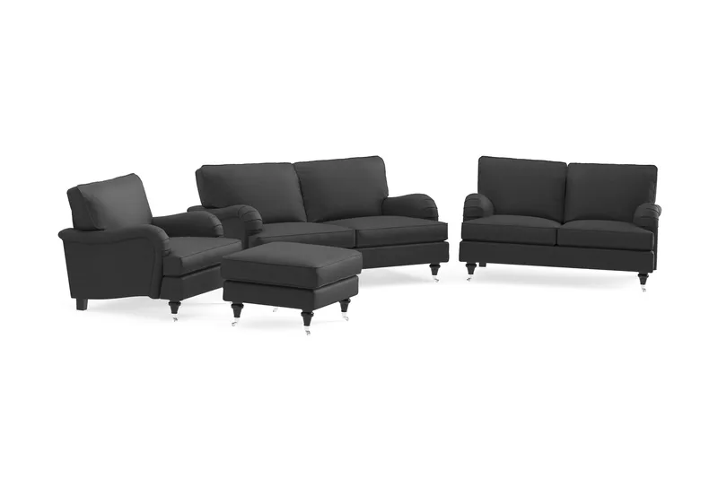 Howard Classic Soffgrupp 2-sits + Liten 2-sits Soffa + Fåtölj + Fotpall i Tyg - Mörkgrå - Möbler - Vardagsrum - Soffgrupper - Howard soffgrupp