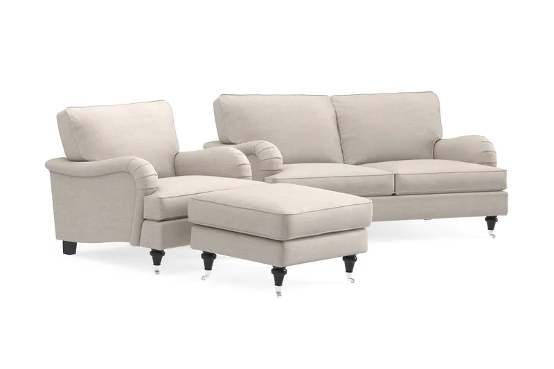 Howard Classic Soffgrupp 2-sits Soffa + Fåtölj + Fotpall i Tyg - Beige - Möbler - Vardagsrum - Soffgrupper - Howard soffgrupp