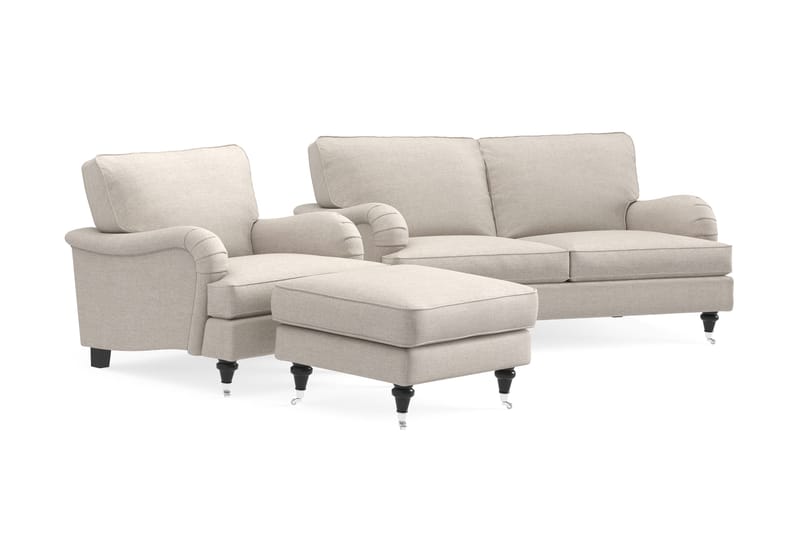 Howard Classic Soffgrupp 2-sits Soffa + Fåtölj + Fotpall i Tyg - Beige - Möbler - Vardagsrum - Soffgrupper - Howard soffgrupp