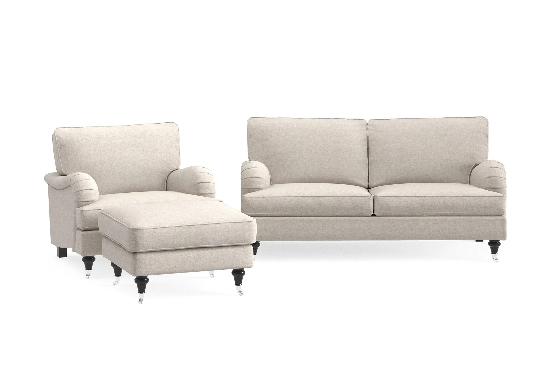 howard classic soffgrupp 2-sits soffa + fåtölj + fotpall i tyg - beige
