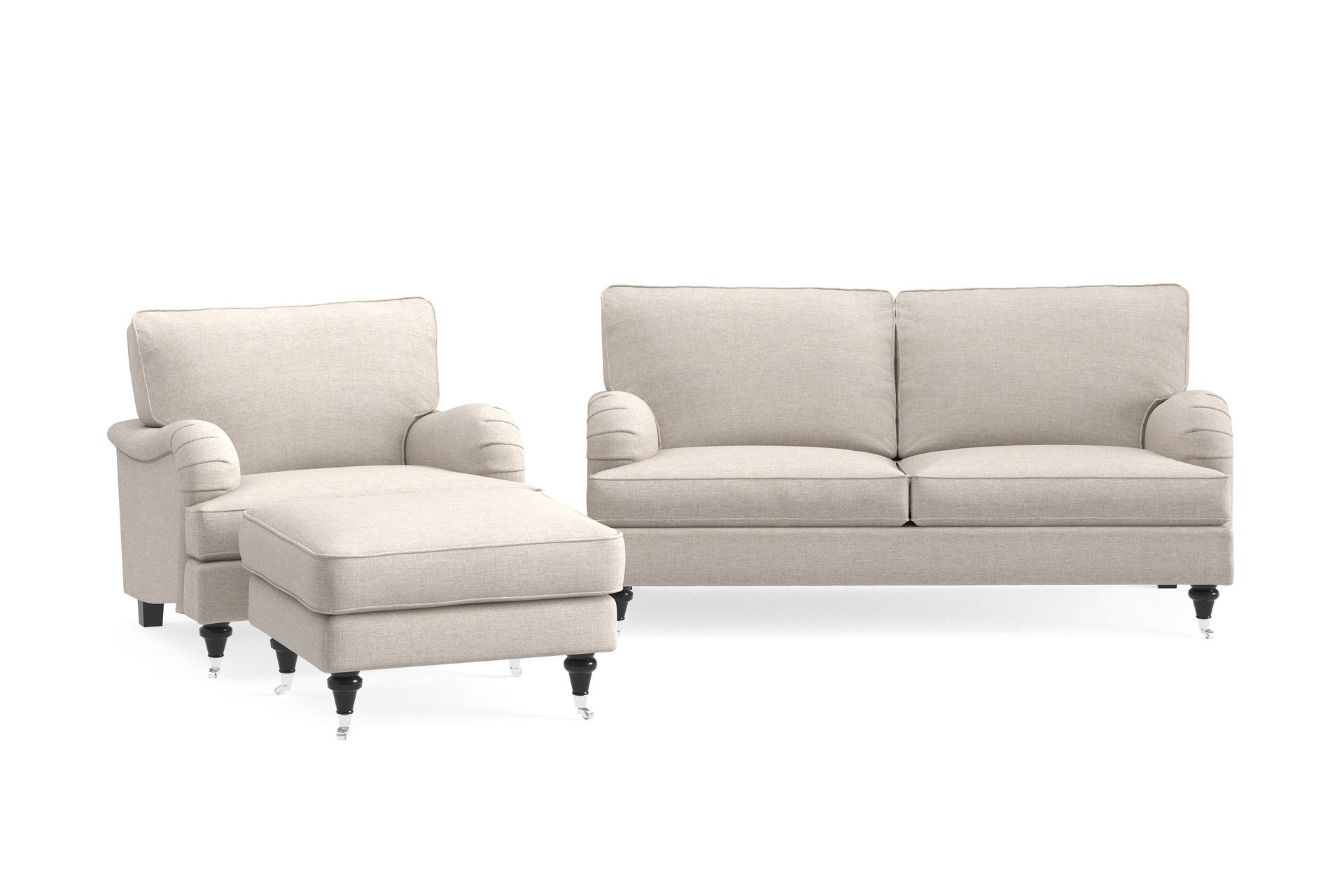 Howard Classic Soffgrupp 2-sits Soffa + F&aring;t&ouml;lj + Fotpall i Tyg - Beige