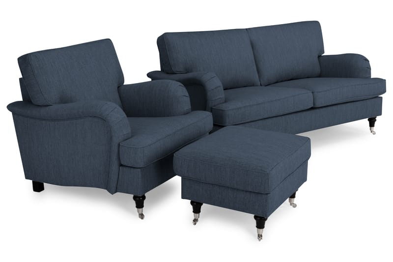 Howard Classic Soffgrupp 2-sits Soffa + Fåtölj + Fotpall i Tyg - Blå - Möbler - Vardagsrum - Soffgrupper