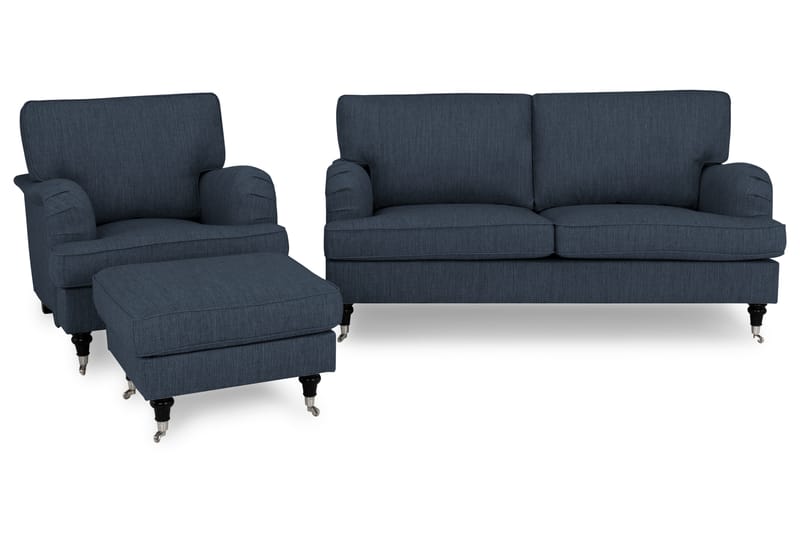 Howard Classic Soffgrupp 2-sits Soffa + Fåtölj + Fotpall i Tyg - Blå - Möbler - Vardagsrum - Soffgrupper