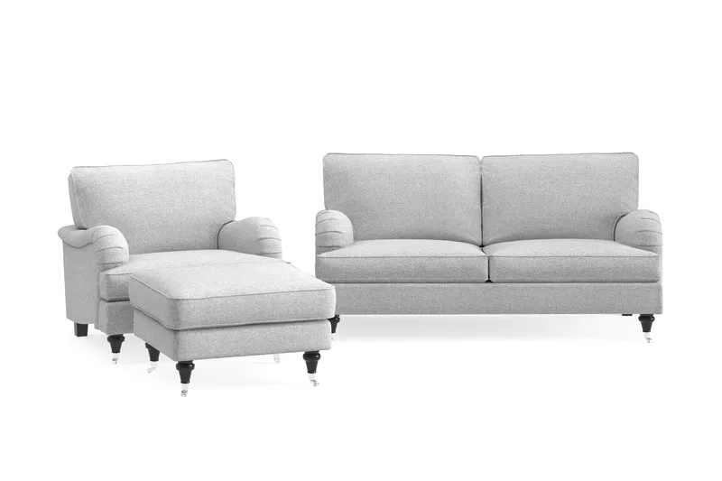 Howard Classic Soffgrupp 2-sits Soffa + Fåtölj + Fotpall i Tyg - Grå - Möbler - Vardagsrum - Soffgrupper - Howard soffgrupp