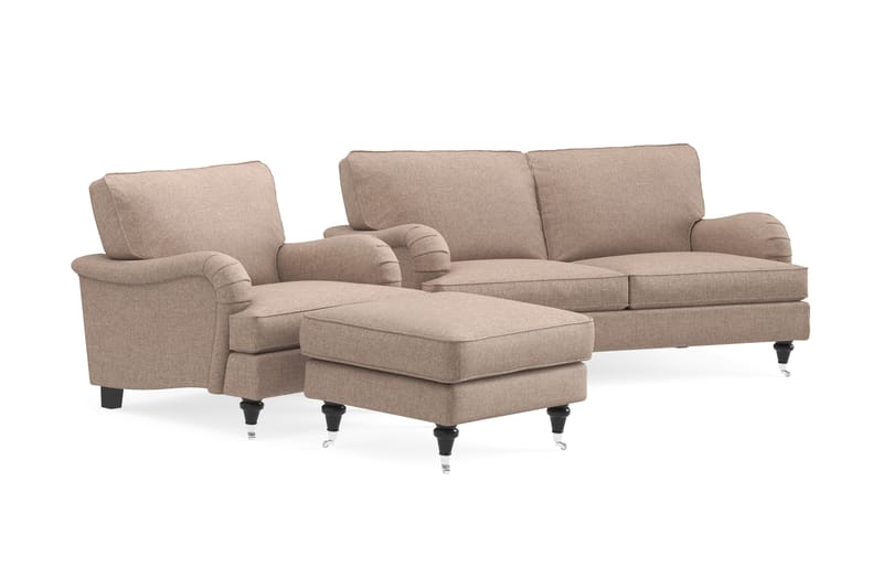 Howard Classic Soffgrupp 2-sits Soffa + Fåtölj + Fotpall i Tyg - Mörkbeige - Möbler - Vardagsrum - Soffgrupper - Howard soffgrupp