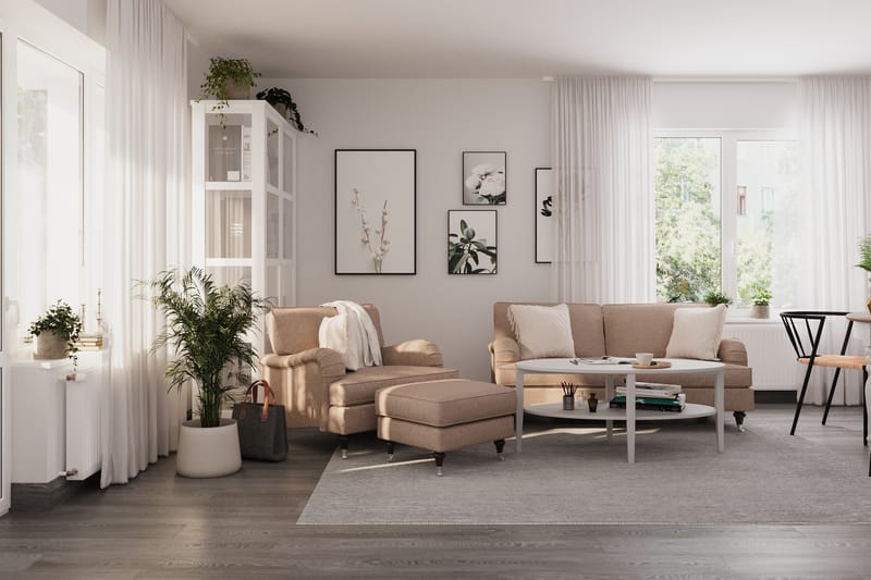 Howard Classic Soffgrupp 2-sits Soffa + Fåtölj + Fotpall i Tyg - Mörkbeige - Möbler - Vardagsrum - Soffgrupper - Howard soffgrupp