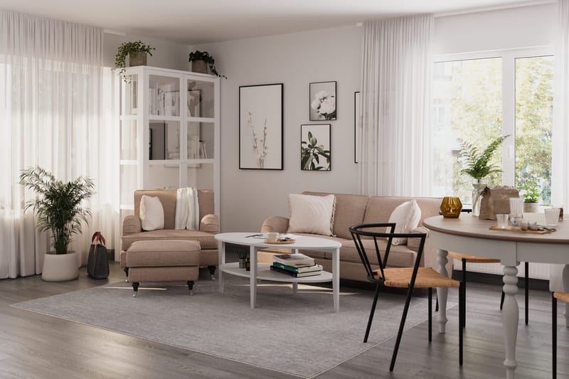 Howard Classic Soffgrupp 2-sits Soffa + Fåtölj + Fotpall i Tyg - Mörkbeige - Möbler - Vardagsrum - Soffgrupper - Howard soffgrupp