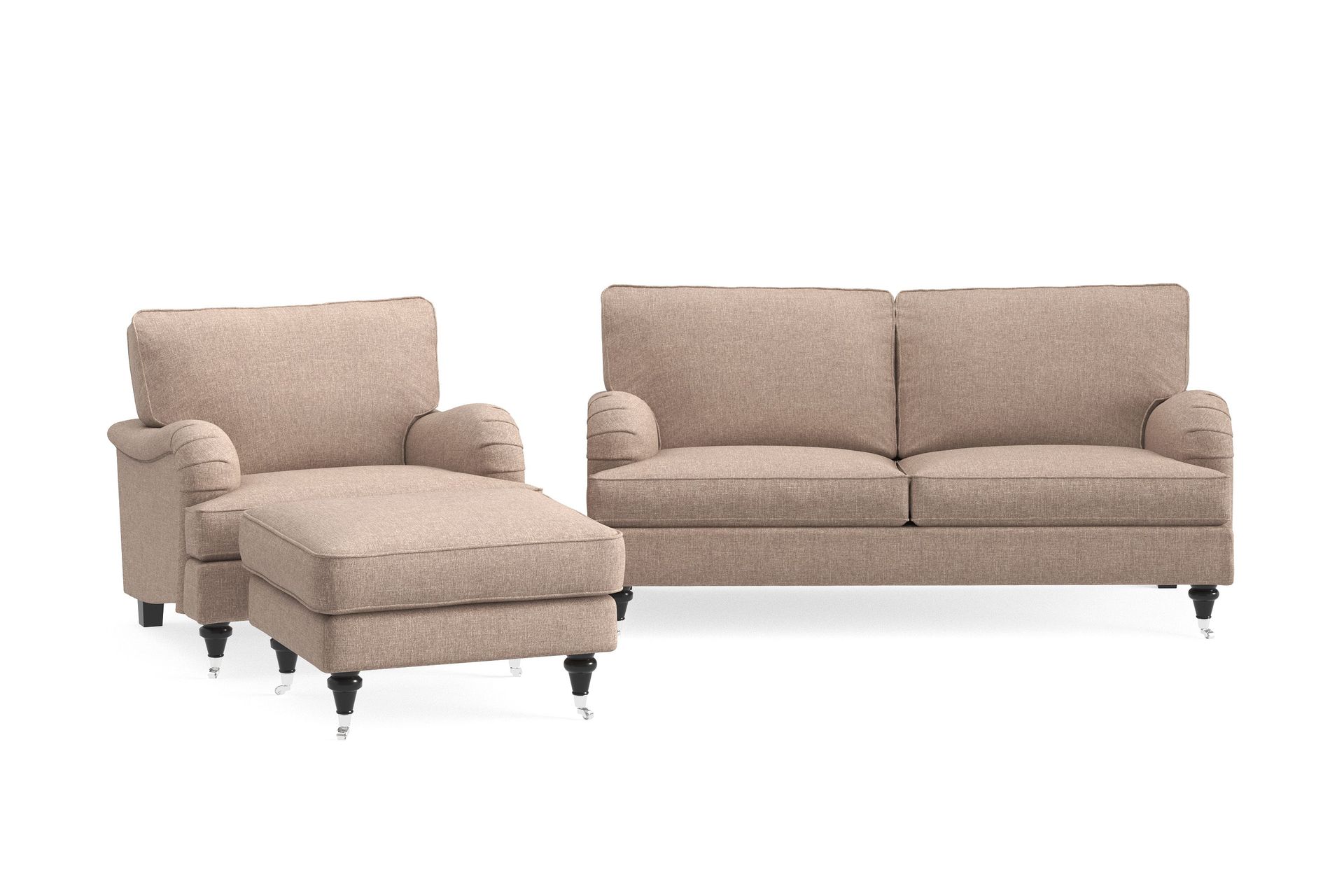 Howard Classic Soffgrupp 2-sits Soffa + F&aring;t&ouml;lj + Fotpall i Tyg - M&ouml;rkbeige